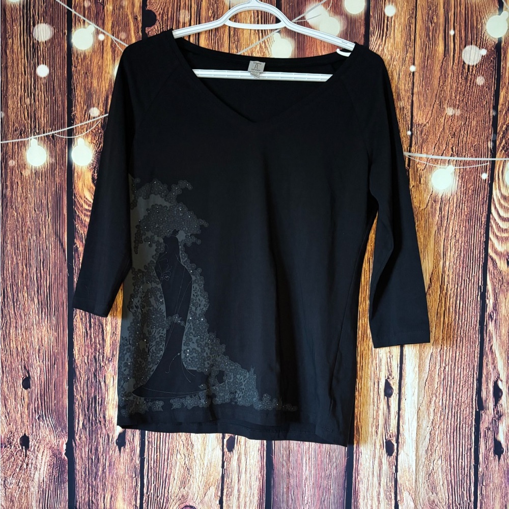 Tristan Black Long Sleeve Top with Artistic Detail
